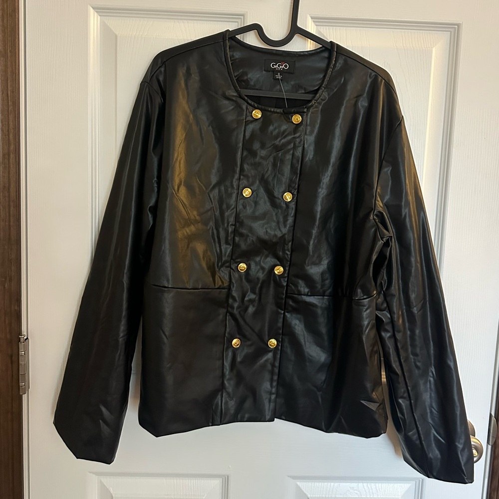 Pleather jacket with gold buttons